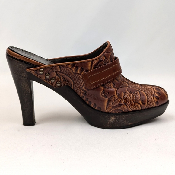 Isabella Fiore Platform Clogs Leather Floral Embossed Cowgirl Boho Western 6 - Picture 8 of 14